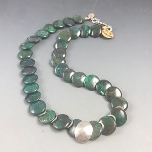 Malachite Flat Bead & Sterling 17” Necklace Choker